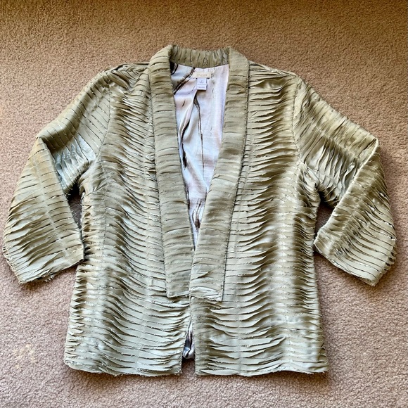 Silver / Champagne Metallic Textured “Ruffle” 3/4 Sleeve Blazer - Picture 3 of 9